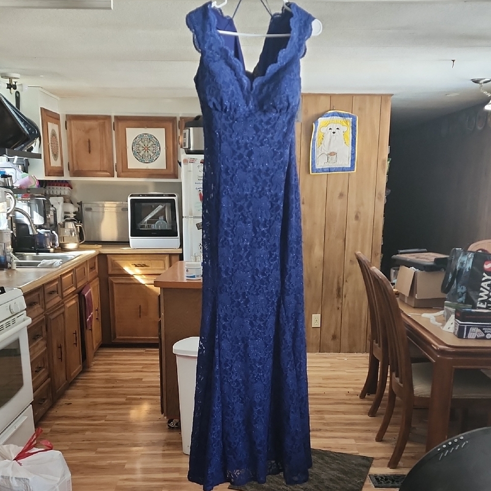 Elegant Blue Lace Evening Gown